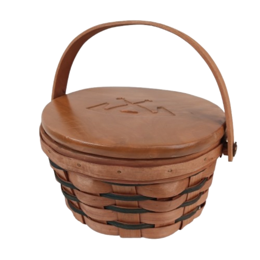 Wooden Basket Rustic Burlwood Hand Carved Vintage MCM American Decor
